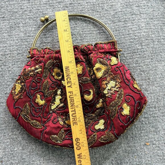 VTG Red Sequin Beaded Purse Metal Handle Kisslock Fairycore Steampunk Artsy boho - Picture 3 of 16
